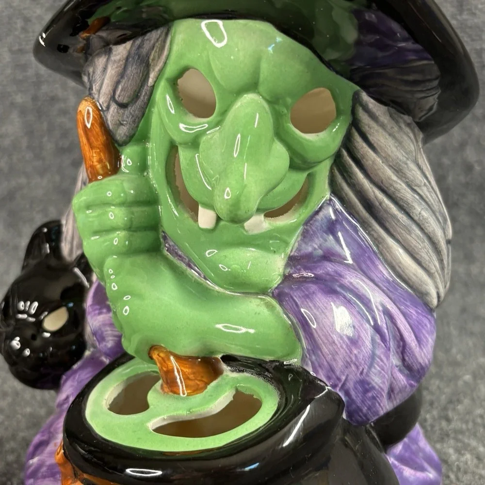 Vintage Heartline 1980s Halloween Witch Cauldron Ceramic Decoration Tea Light